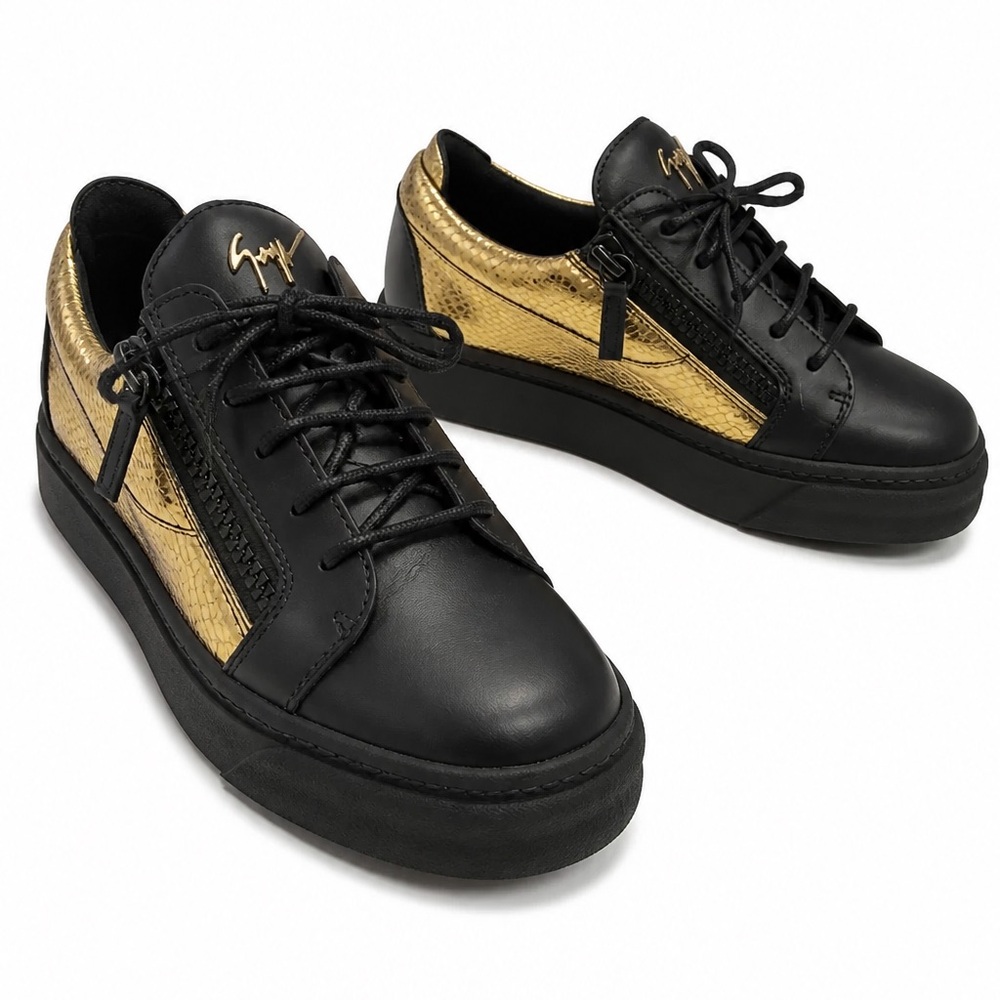 Giuseppe Zanotti Women’s Black & Gold Soft  Leather Low-Top comfort Sneakers